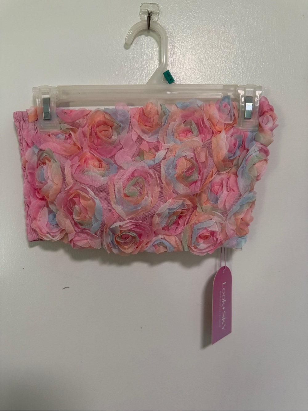 Look sky Floral Rosette Bandeau Tube Top - Pastel Pink size small